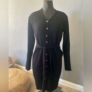 Black Button-Up Long Sleeve Sweater Dress